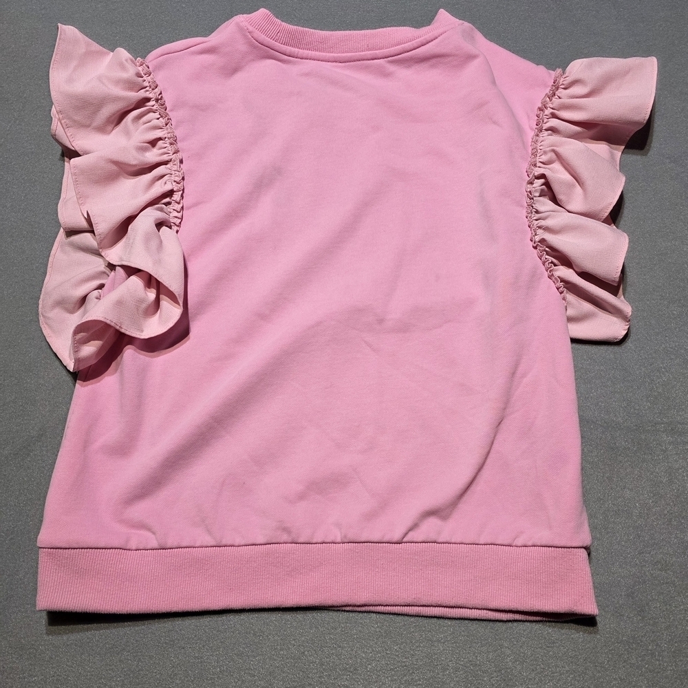 OTT Women's Pink Ruffle Sleeve Top Size Large EUC PTP 20 - Picture 2 of 3